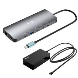 i-tec Metal USB-C Nano 3x Display Dock, 2x HDMI 1x USB-C video with Power Delivery 140W Universal Charger 140 W