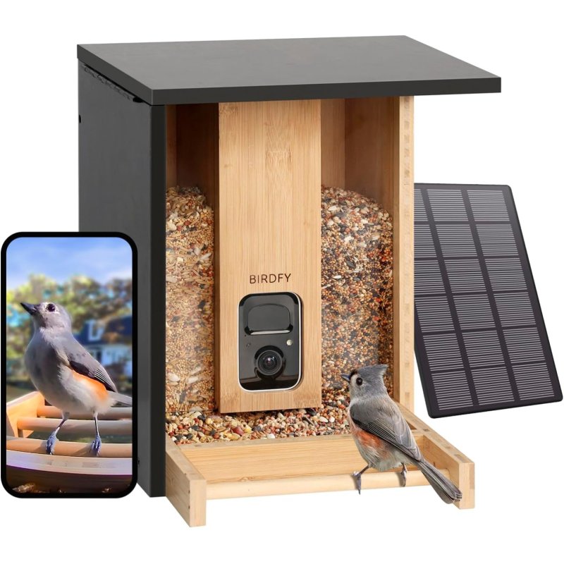 Birdfy - Feeder Bamboo with AI-Powered Bird Recognition Solar Panel