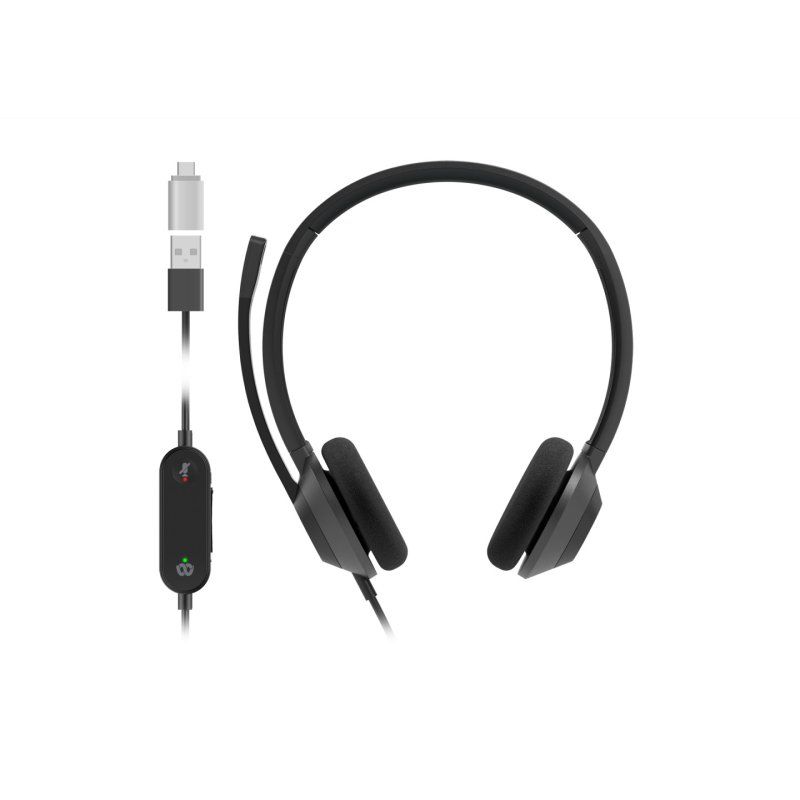 Cisco Headset 322 USB, Wired Dual On-Ear Headphones, Webex Controller with USB-A, Carbon Black, 2-Year Limited