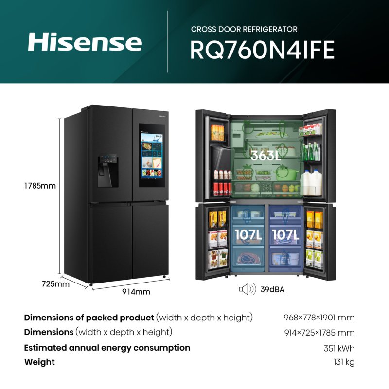 Hisense RQ760N4IFE side-by-side refrigerator Freestanding 577 L E Black