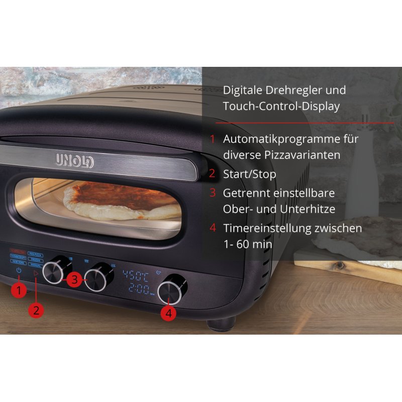 Pizzaofen Don Alfredo (schwarz, 1.700 Watt, für Pizzen bis ca. Ø 30cm)