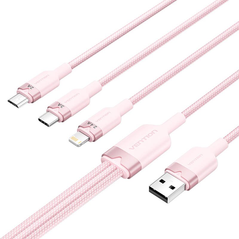 USB 2.0 A to 3in1 3A cable Vention CTPPG 1.5M (pink)