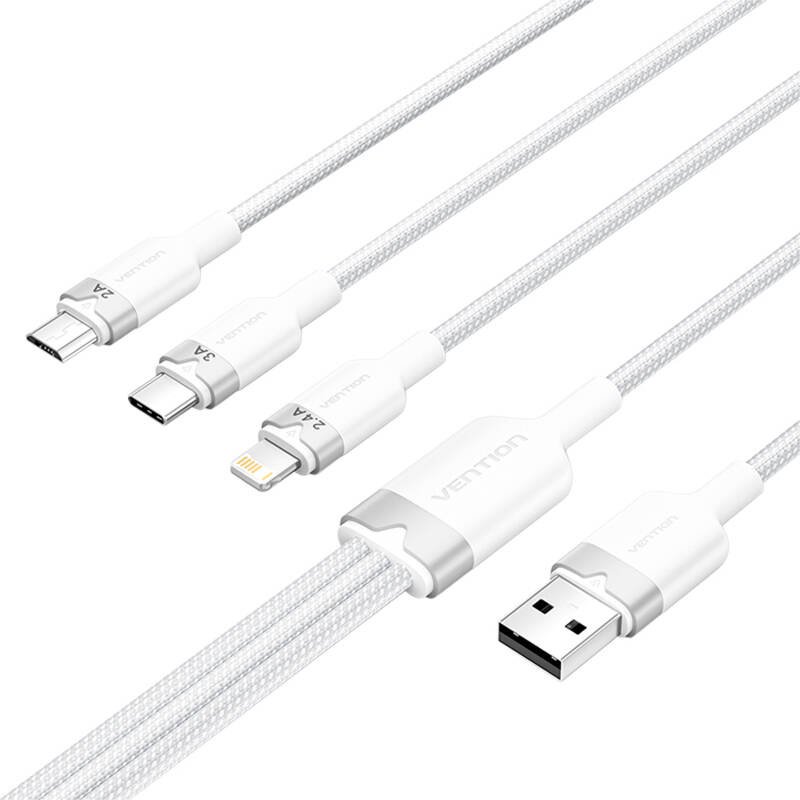 USB 2.0 A to 3in1 3A cable Vention CTPWG 1.5M (white)