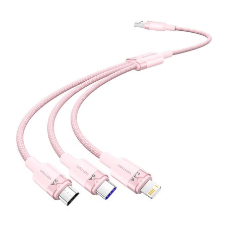 USB 2.0 A to 3-in-1 6A cable Vention CTRPG 1.5M (pink)