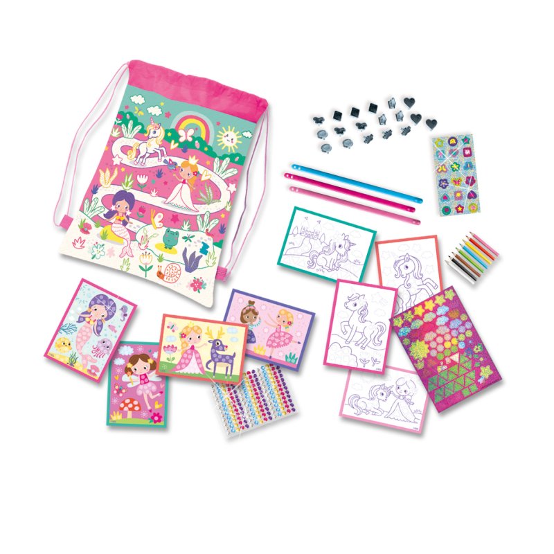 SES Creative 02401 5 Activities Travel Bag - Creative Craft Kit for Kids Aged 3 - Make Bracelets - Colouring -