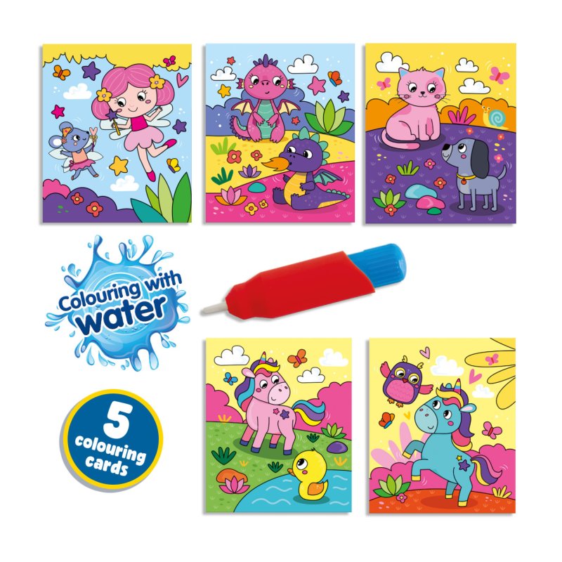 SES Creative 00133 Livre de Coloriage Fantaisie à l'Eau - Avec Stylo à Eau Réutilisable - Coloriage sans Taches -