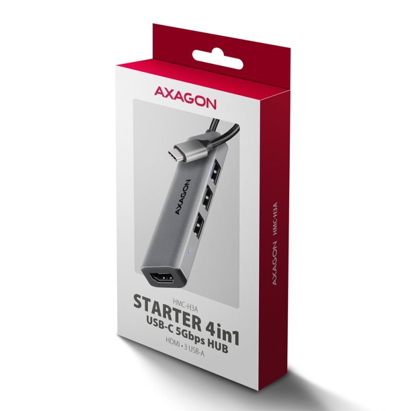 Axagon HMC-H3A station d'accueil Avec fil USB 3.2 Gen 1 (3.1 Gen 1) Type-C Argent