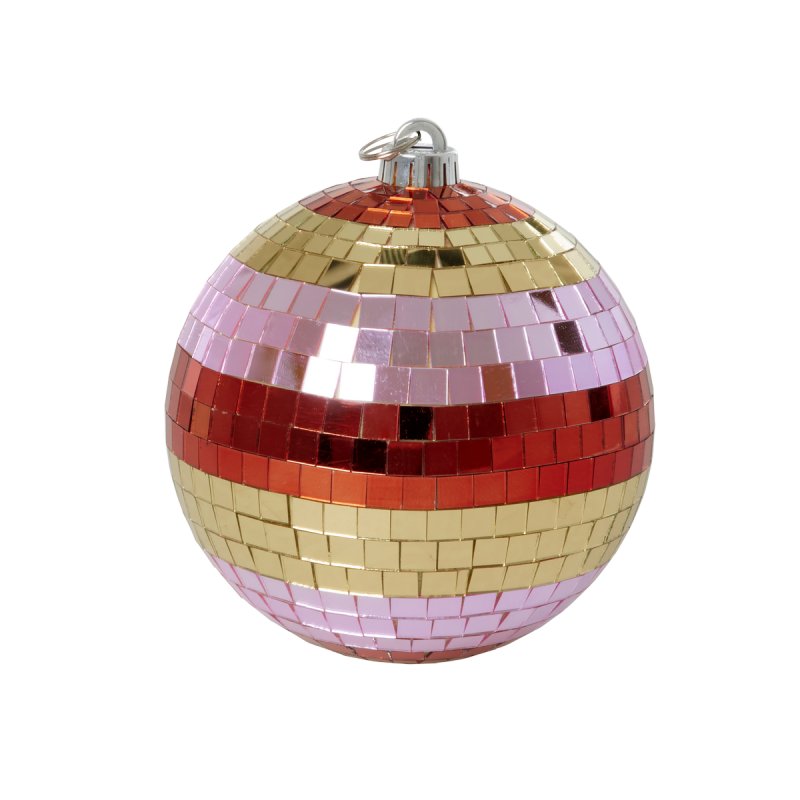 Rice - Disco Ball with Stripes and Gold - Pink, Gold, and Red - Medium