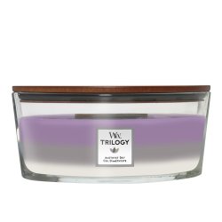 WoodWick Amethyst Sky Trilogy bougie en cire Ellipse Ambre, Jasmin, Lavande, Cuir, Bois de santal, Suédine, Vanille,