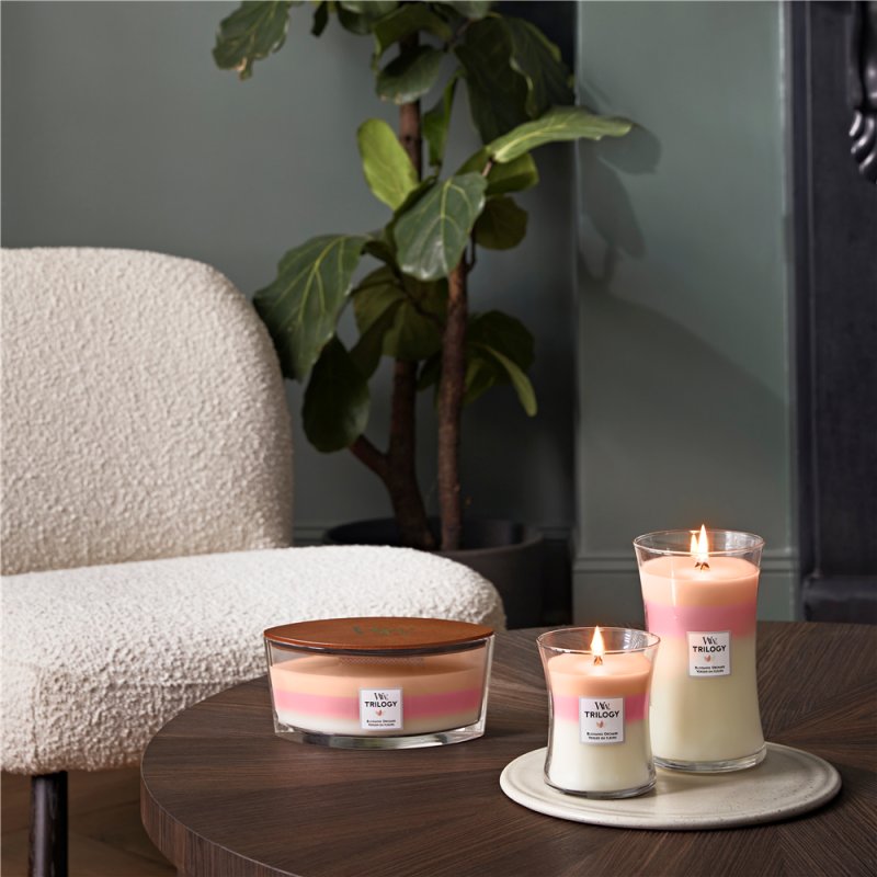 WoodWick Blooming Orchard Trilogy Large Jar bougie en cire Rond Pêche, Rose, Blanc 1 pièce(s)