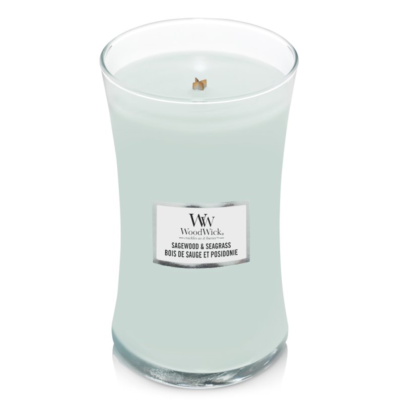 WoodWick Sagewood & Seagrass Large Jar bougie en cire Rond Turquoise 1 pièce(s)