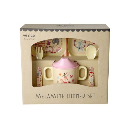 Rice - Melamine Baby Dinner Set - Fun Fair Print - Pink