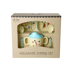 Rice - Melamine Baby Dinner Set - Fun Fair Print - Mint and Blue