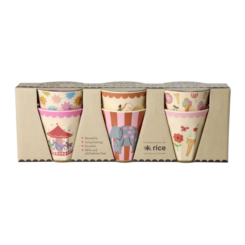 Rice - Melamine Cups with Fun Fair Prints - Pink - Small
