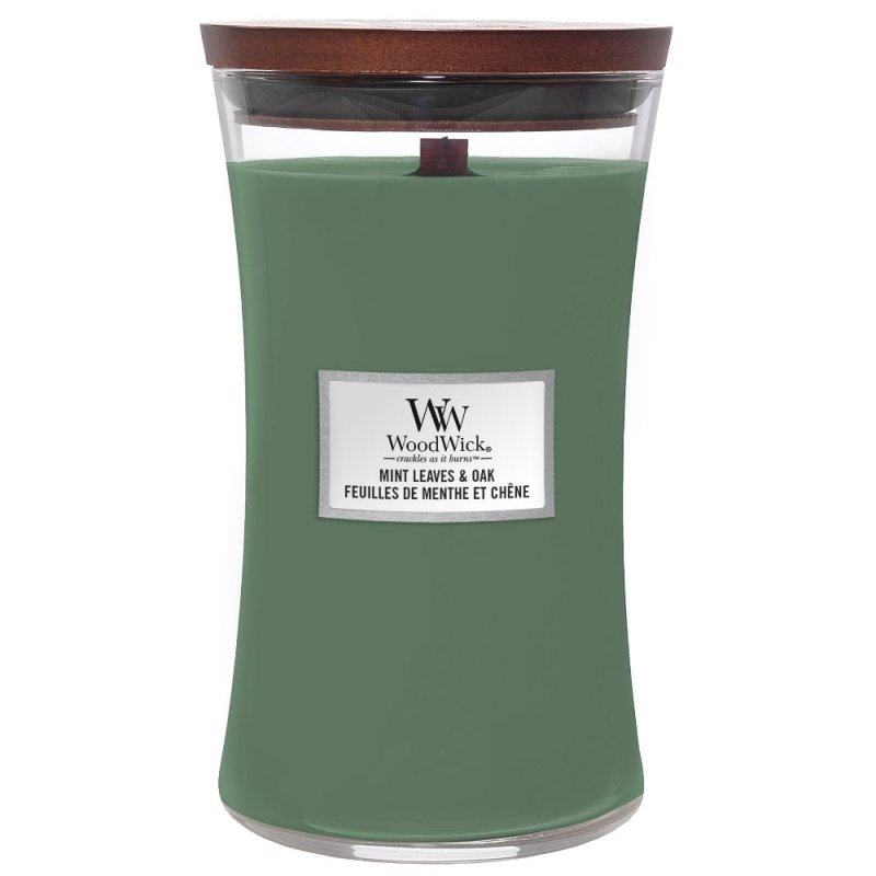 WoodWick Mint Leaves & Oak wax candle Cylinder Mint, Oak wood Green