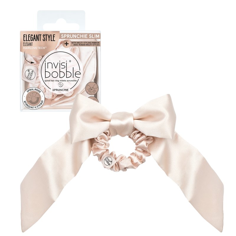 Invisibobble Sprunchie Slim Ballerina Bow Pink Hair Scrunchie with Bow - Slim Spiral Hair Ring Meets Hair Scrunchie, No