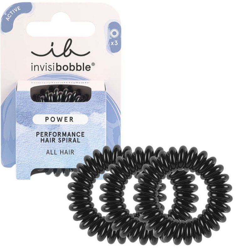 invisibobble Power True Black Spiral Hair Scrunchies for Thick Hair & Active Lifestyle HAIRLOVETECH Technology Strong