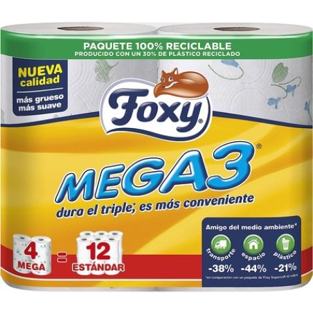 Foxy Mega3 Toilet Paper, 4 Rolls