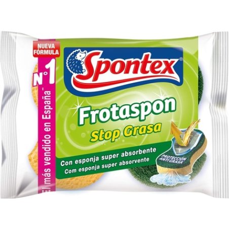 Spontex Cellulose and Fiber Scouring Pads with Stop Grease System Polyurethane Green 2 Units