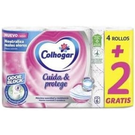 Colhogar Cares & Protects Soft and Durable Toilet Paper 6 Rolls 3 Ply 100% Fragrance Free White