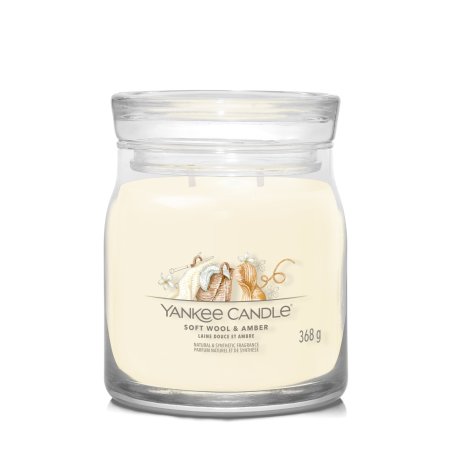 Yankee Candle Soft Wool & Amber bougie en cire Rond Ambre, Bois de cachemire, Héliotrope, Jasmin, Muguet, Musc,