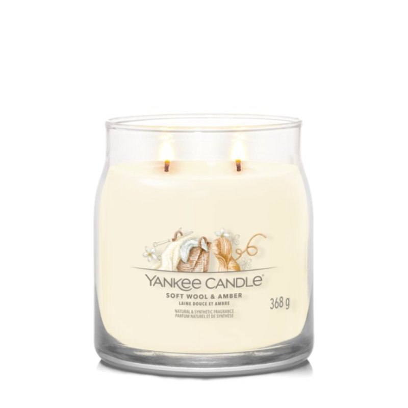 Yankee Candle Soft Wool & Amber bougie en cire Rond Ambre, Bois de cachemire, Héliotrope, Jasmin, Muguet, Musc,