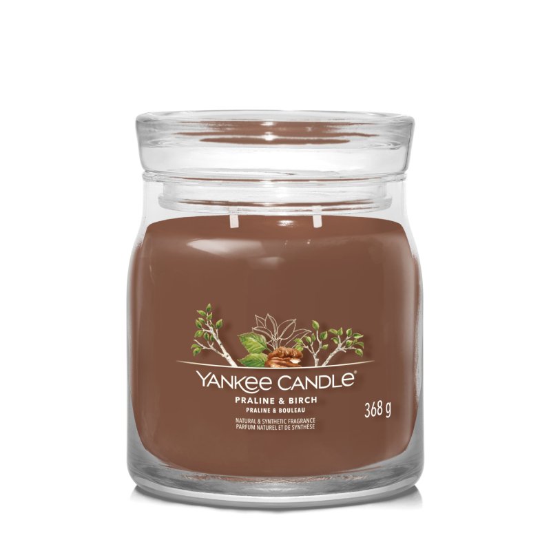 Yankee Candle Praline & Birch wax candle Round Amber, Cinnamon, Clove, Eucalyptus, Jasmine, Muguet, Musk, Myrrh,
