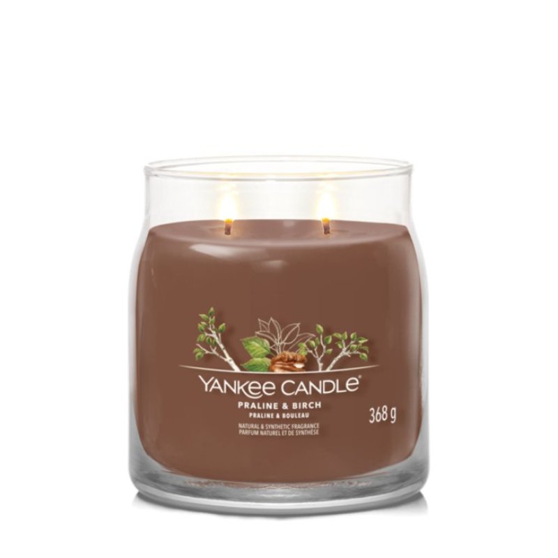 Yankee Candle Praline & Birch wax candle Round Amber, Cinnamon, Clove, Eucalyptus, Jasmine, Muguet, Musk, Myrrh,