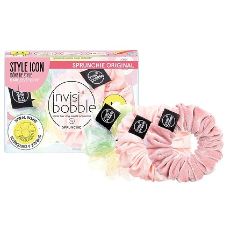 Invisibobble Retro Dreamin' Pastel Scrunchie Hair Tie Set 3 Pack for Girls and Women - Pink and Colorful Scrunchies -