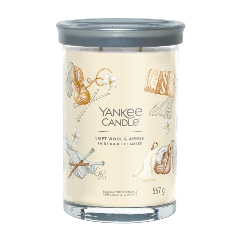 Yankee Candle Soft Wool & Amber bougie en cire Rond Héliotrope, Bois de santal, Ambre, Jasmin, Orange, Mandarine,