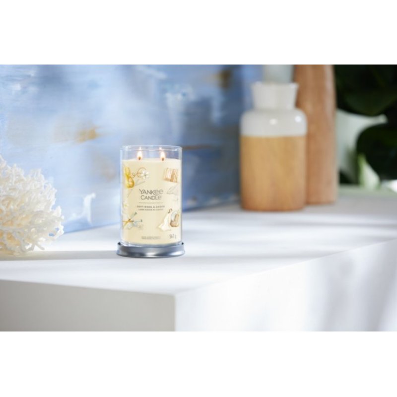 Yankee Candle Soft Wool & Amber bougie en cire Rond Héliotrope, Bois de santal, Ambre, Jasmin, Orange, Mandarine,
