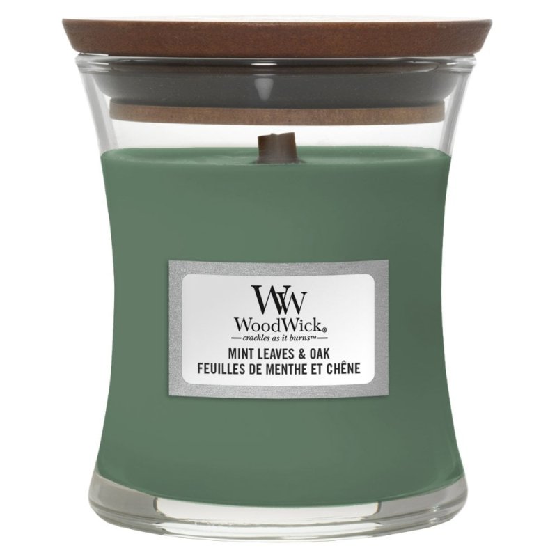 WoodWick Mint Leaves & Oak wax candle Cylinder Mint, Oak wood Green 1 pc(s)