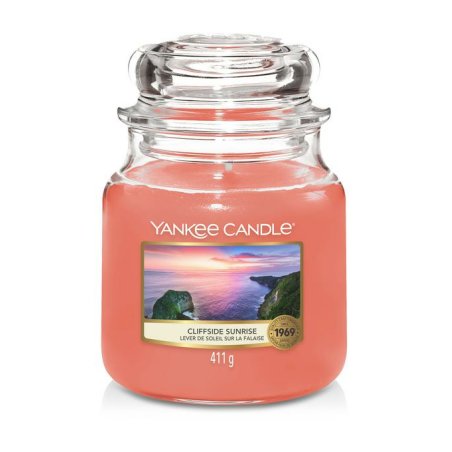Yankee Candle Cliffside Sunrise Medium Jar bougie en cire Cylindre Citron, Fruité, Géranium, Fraise Rose 1 pièce(s)