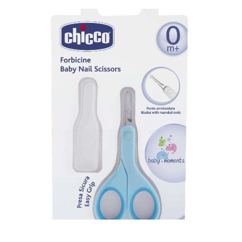 Chicco Nail Scissors for Baby and Kids Stainless Steel with Curved Blades and Rounded Tips Protective Case Non-Slip