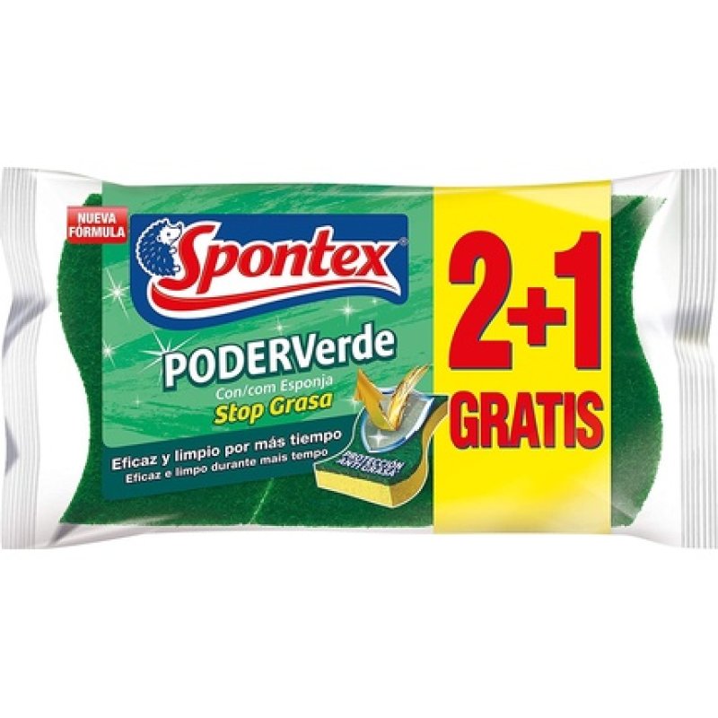 Spontex Fiber Brushes With Sponge, Grease Stop System - 3 Sponges