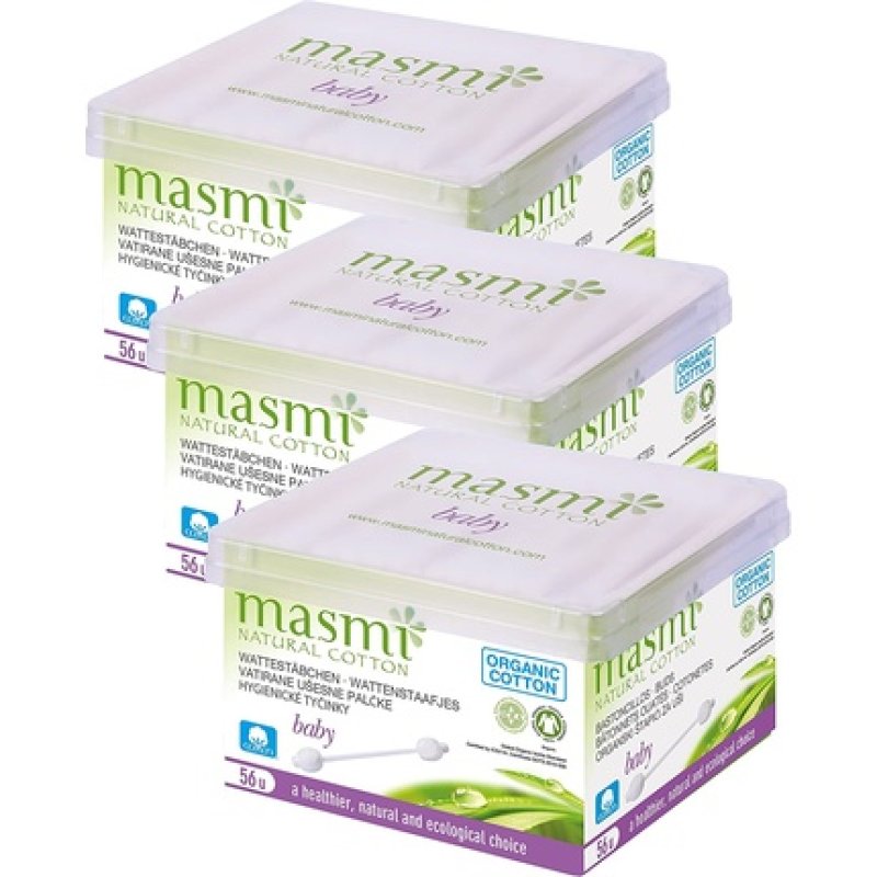 MASMI NATURAL COTTON Bio Baby Ear Buds 56 Pieces - Pack of 3