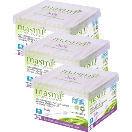 MASMI NATURAL COTTON Bio Baby Ear Buds 56 Pieces - Pack of 3