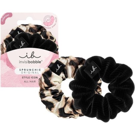 Invisibobble Black & Leo Scrunchie The Iconic Beauties Hair Bobbles Strong Hold for Girls & Women Velvet Black Leopard