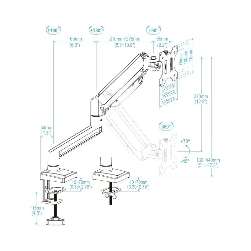 TooQ DB1334TNR-B support d'écran plat pour bureau 86,4 cm (34") Noir