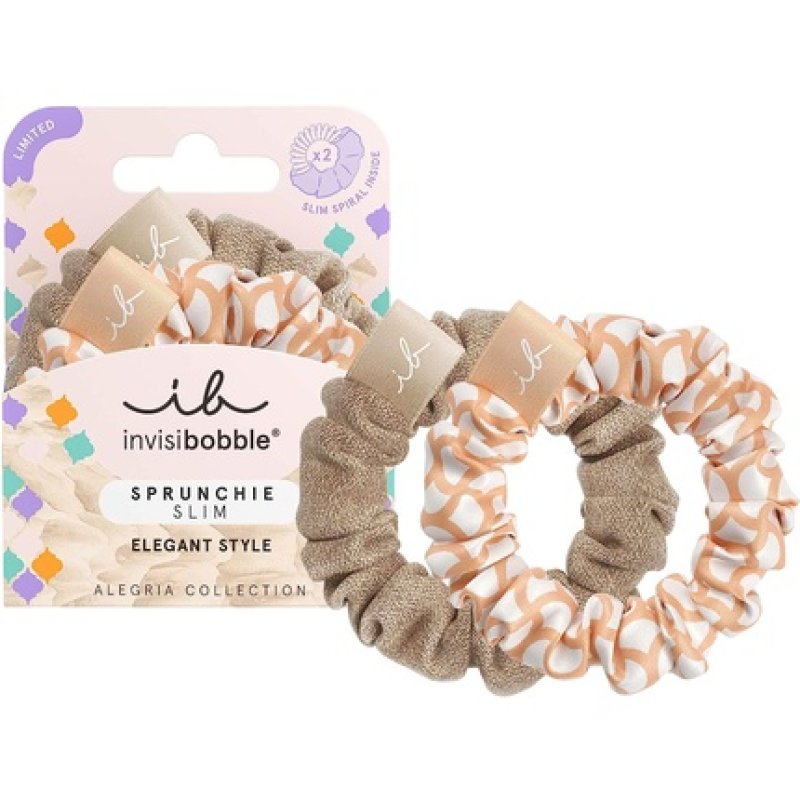 Invisibobble Sprunchie Slim Alegria Rooting for You Fabric Hair Bobbles Beige Apricot Girls & Women - Pack of 2