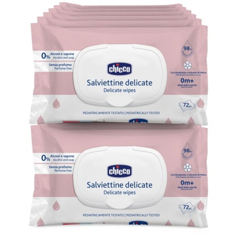 Chicco Gentle Baby Multi-Purpose Cleaning Wipes with Clip Alcohol-Free Suitable for Sensitive Skin 72 Wipes