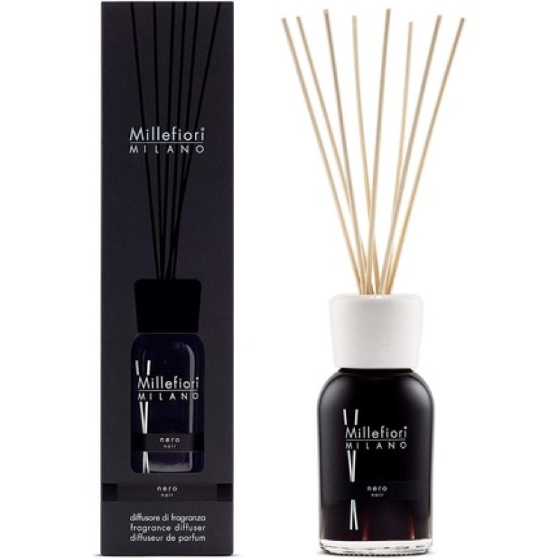 Millefiori 7ddnr Nero Room Fragrance Diffuser 250 Ml Natural Including Sticks, Glass
