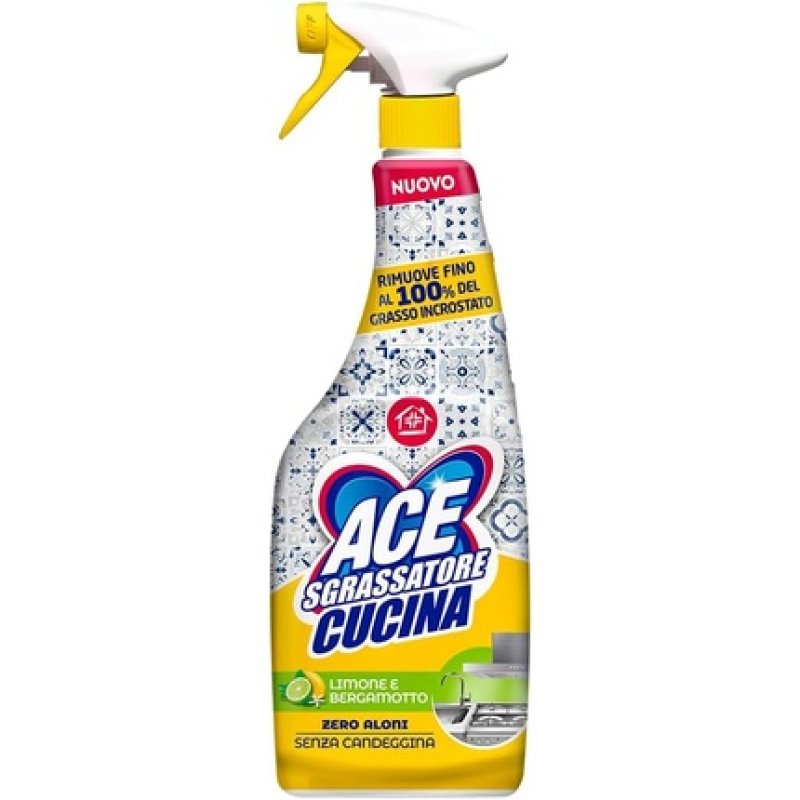 ACE Kitchen Degreaser Spray No Bleach Zero Streaks Lemon and Bergamot Fragrance 600ml