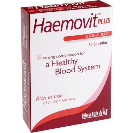 Health Aid Haemovit Plus Iron, Vit B12, Vit B6, Folic Acid 30 Capsules