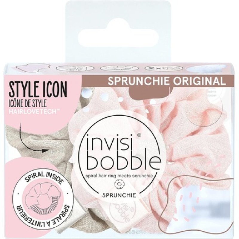 Invisibobble Sprunchie Go with Floe Duo Scrunchie Set 2 x Pastel Pink Brown Fabric Hair Scrunchies Girls Women Limited