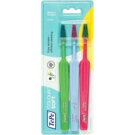 TePe Colour Soft Toothbrush for Adults with Extra Soft Filaments - 3 Count