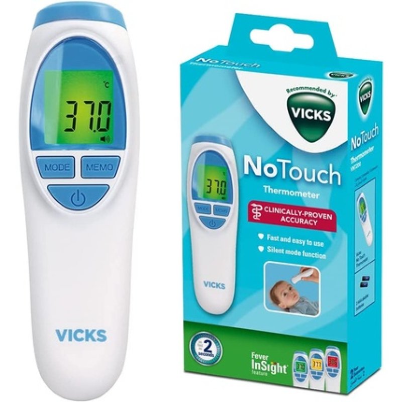 Vicks VNT200EU Thermometer with No Touch Technology Clinically Tested Accuracy Fever InSight Quiet Mode Fast Measurement