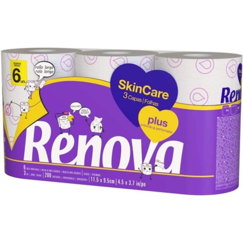 RENOVA Skin Care Plus Scented Decorated Toilet Paper 6 Count