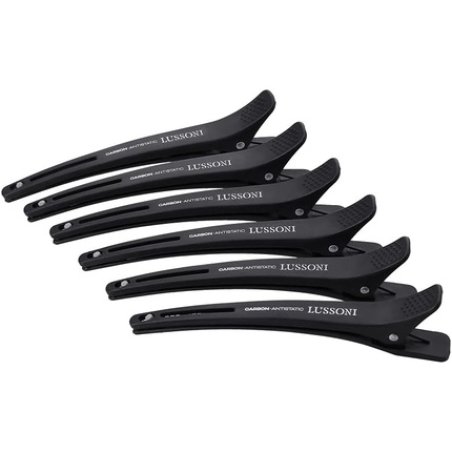 T4B LUSSONI 6-Piece Carbon Hairdressing Clips with Elastic Rubber Band for All Hair Types - Pack of 6