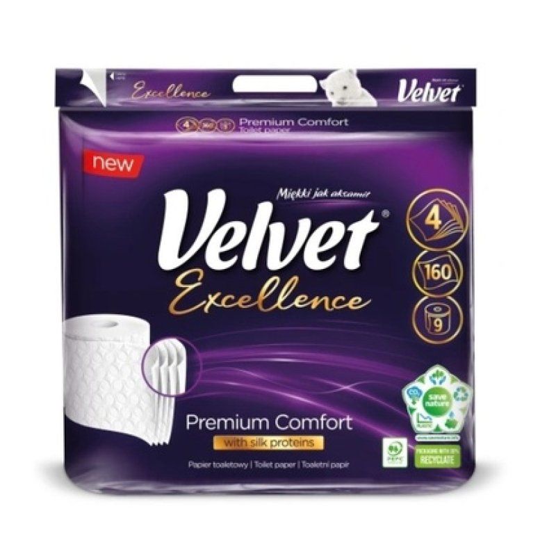 Velvet Excellence Premium Comfort Toilet Paper 9 Rolls